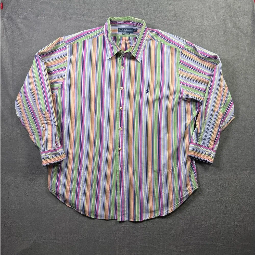 Ralph Lauren Classic Fit Long Sleeve Button Down Shirt Striped XL 17 1/2 (32-33)